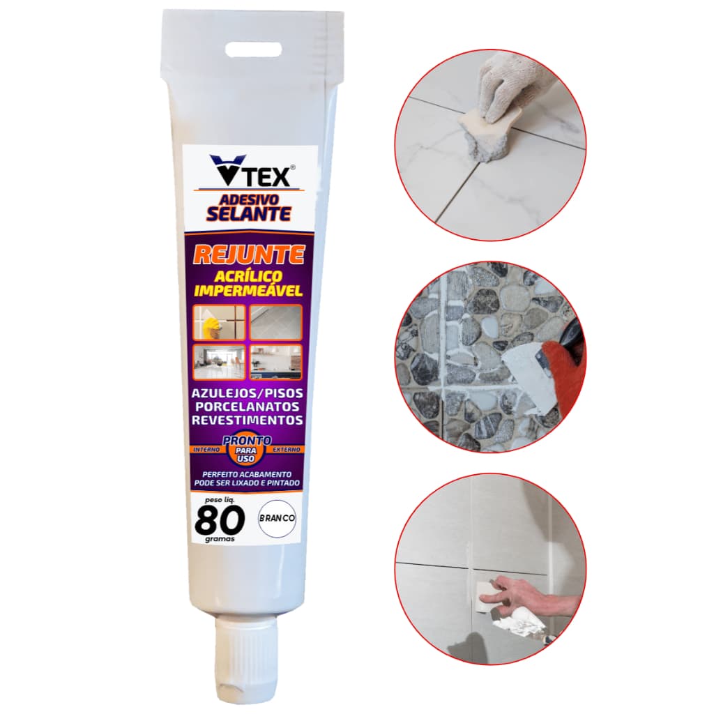 Super REJUNTE VTEX Pronto uso fácil aplicação em azulejos, pisos, banheiros, cozinha BISNAGA 80GR