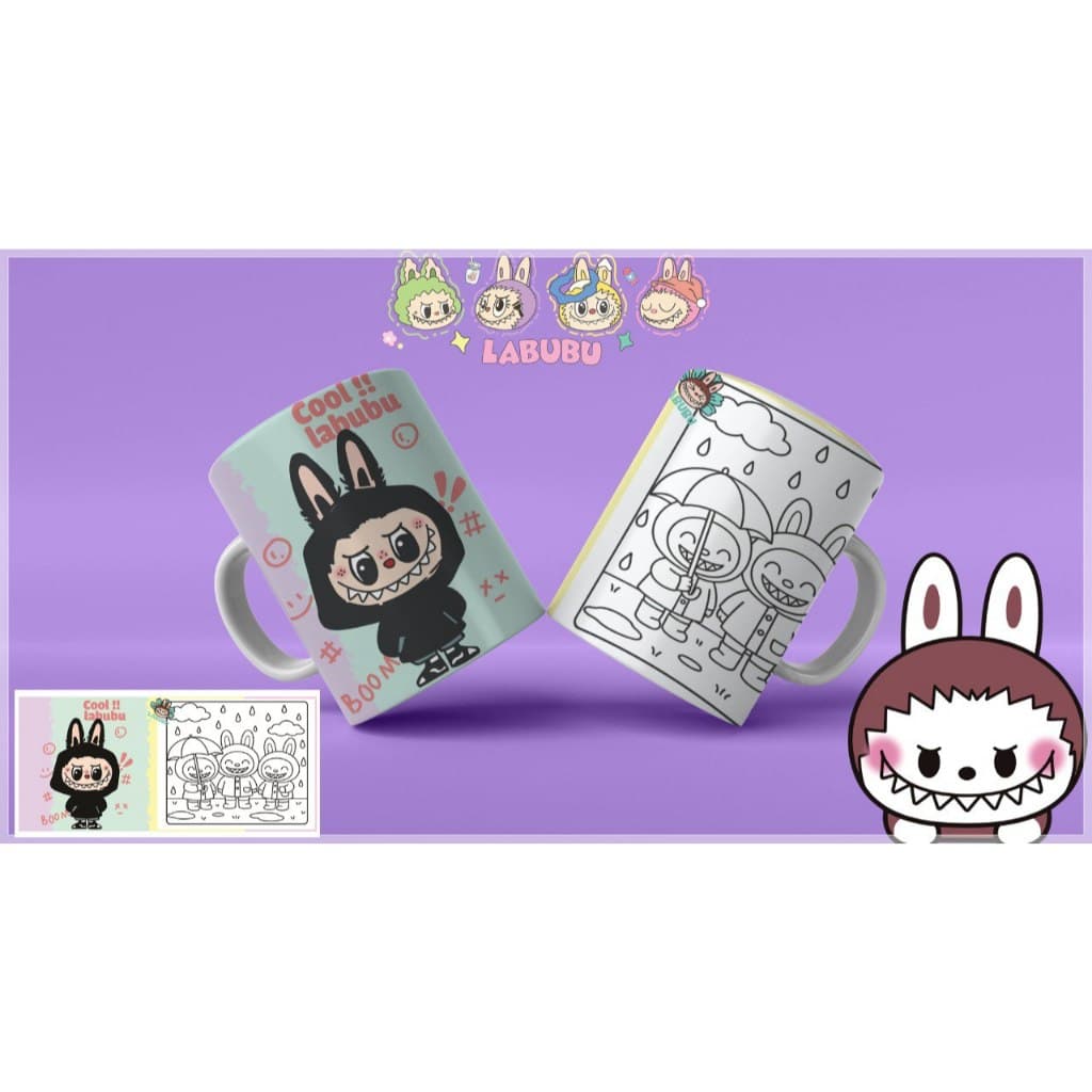 Caneca xicara copo para colorir de personagens infantil