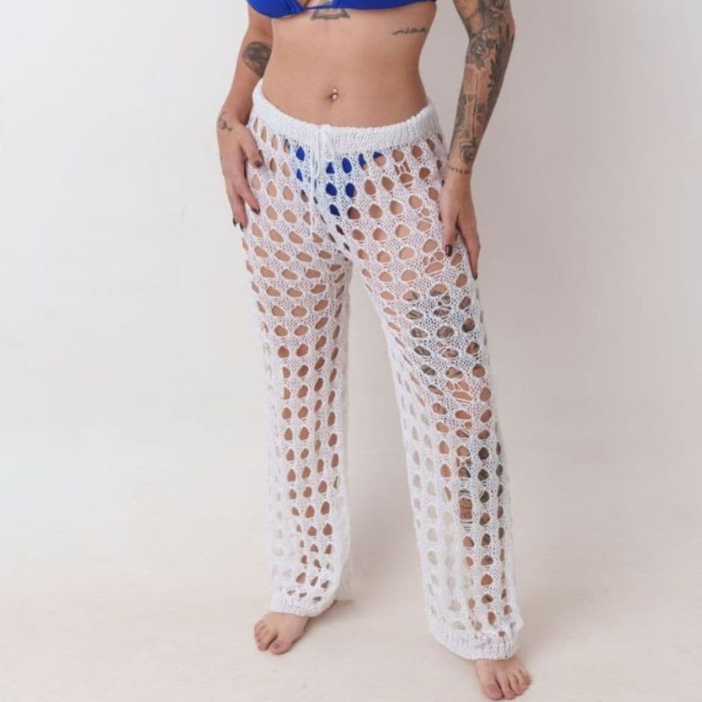 Calça Tricô Saída De Praia Feminina Pantalona Luxo Tendencia