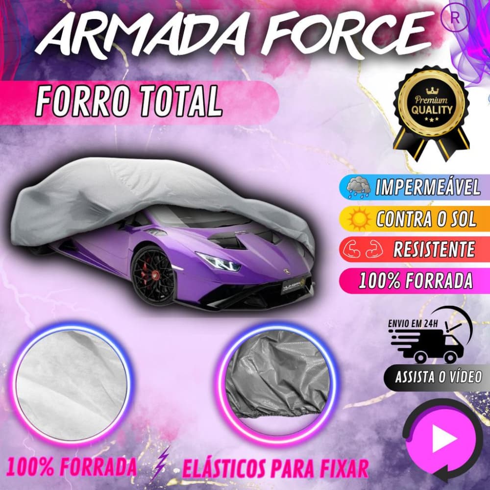 Capa Cobrir Carro 100% Forrada Armada Force Impermeável Protege Sol Chuva Poeira Proteção Anti-UV