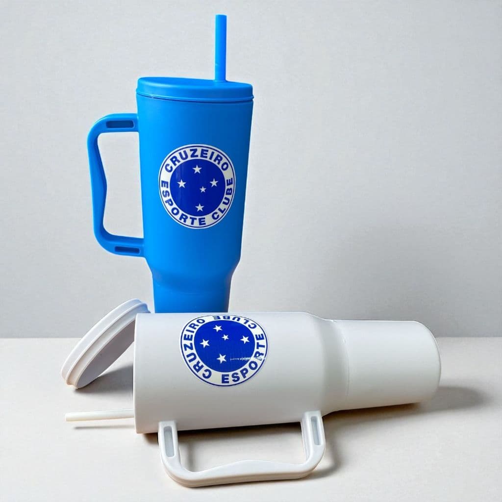Copo com Canudo Cruzeiro Personalizado 1200ml Em Policarbonato Time Cruzeiro Esporte Clube