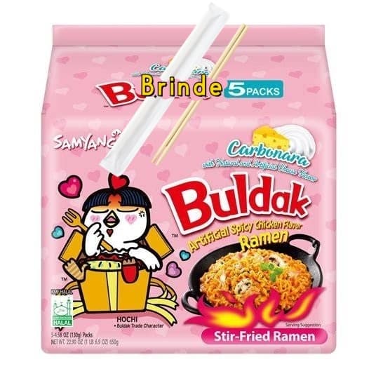 Kit 5 Uni Macarrão Instântaneo Miojo Coreano Hot Chicken (Frango Apimentado) Ramen Sabor CARBONARA