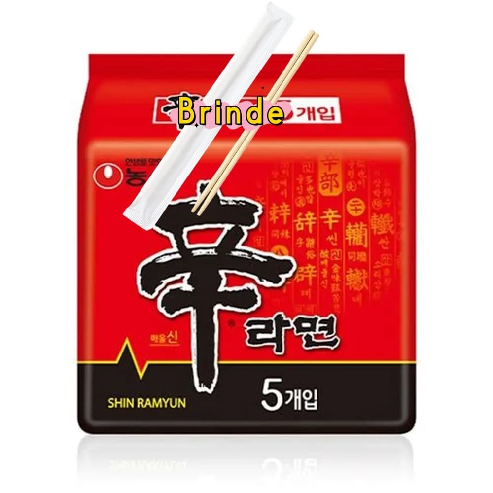 Kit de Macarrão Instantâneo Miojo Coreano Shin Ramyun Coreano Lámen Picante Carne e Legumes Pacote
