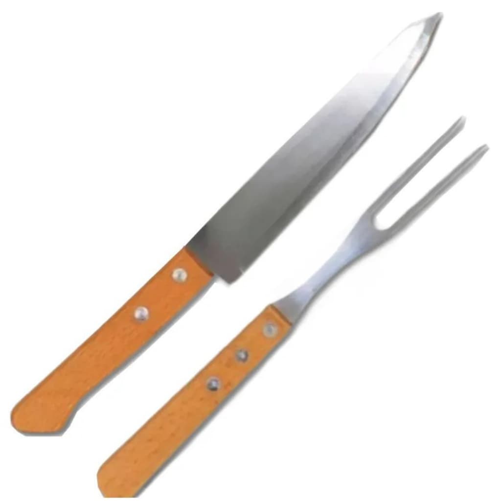 Conjunto Faca e Garfo Churrasco Hai Brasil Aço e Bambu