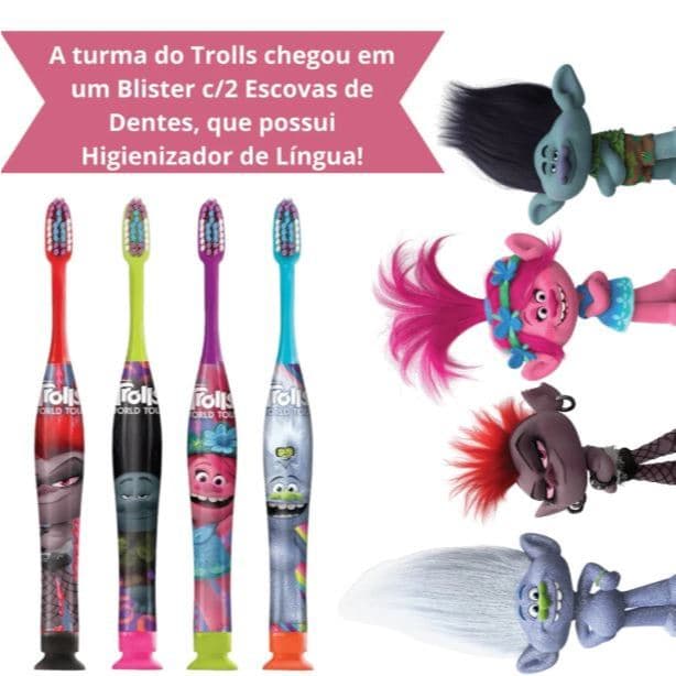 Escova Dental Infantil c/ Limpador de Língua Trolls - 2 unidades - GUM
