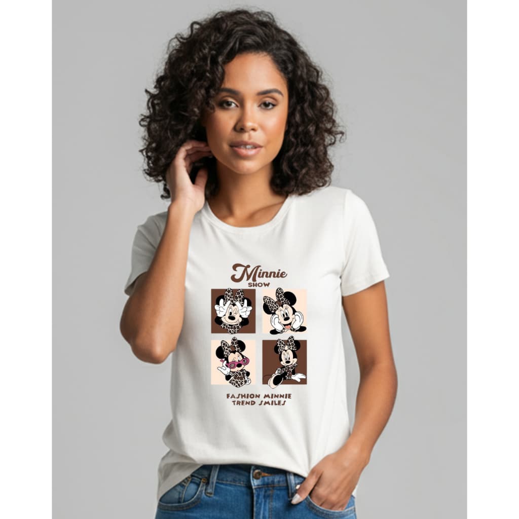 Camiseta Blusa Feminina Minnie Mouse Personalizada Blusa Estilosa 100% Algodão Preminum