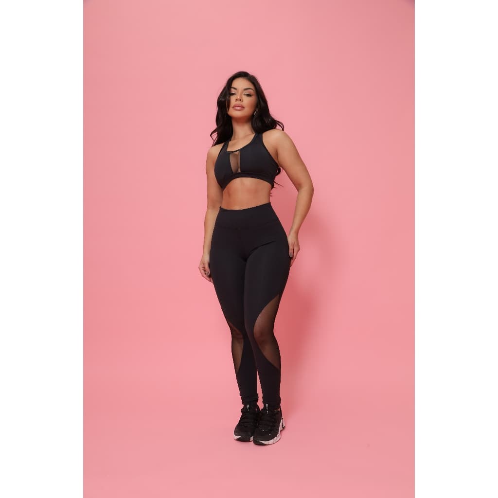 Calça Legging Poliamida Alta Compressão Cintura Alta Detalhe