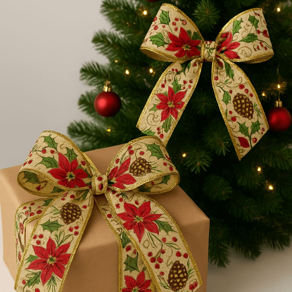 Fita Natalina Aramada Decorativa 6,3cm 9,14 metros Laços para Árvore Presente Decoração Natal Festas Enfeites Premium
