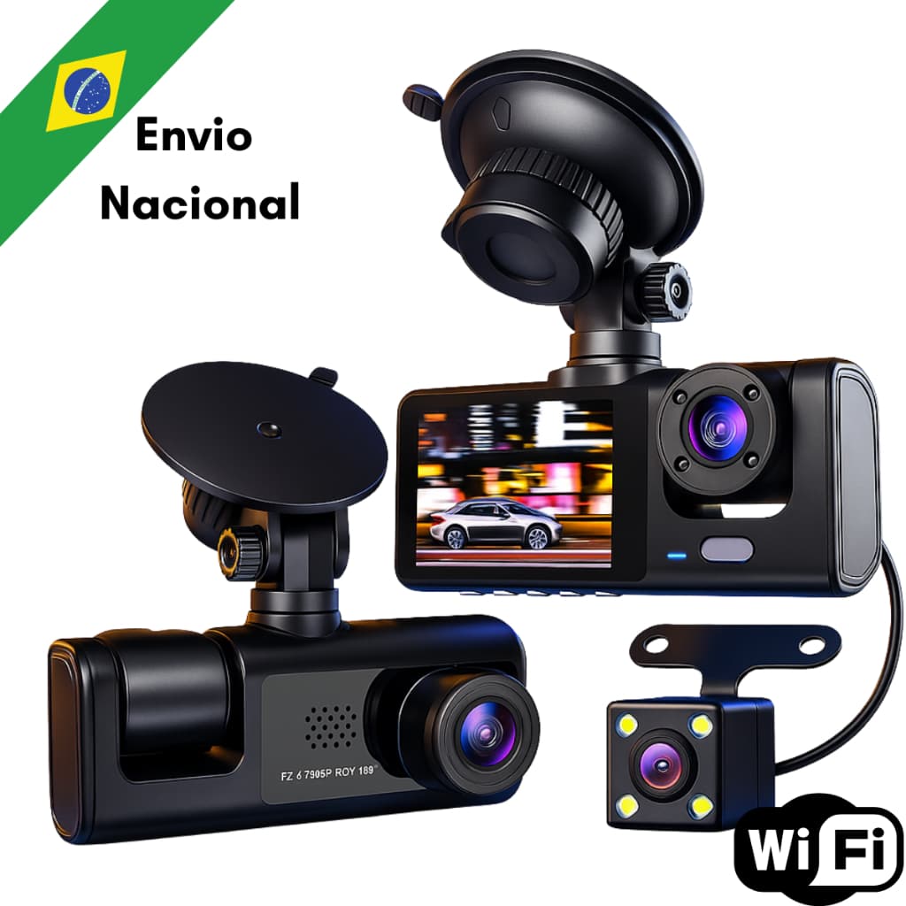 Câmera Carro 3CAM Wi-fi Full Hd Motorista Uber Onibus Aplicativo
