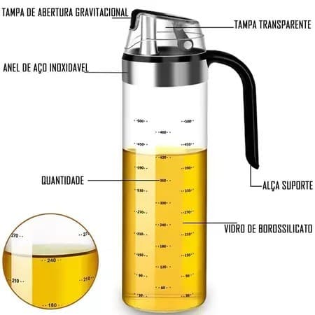 Dispenser de Vidro 500ml com Tampa p/ Azeite, Óleo e Vinagre – Luxo p/ Cozinha