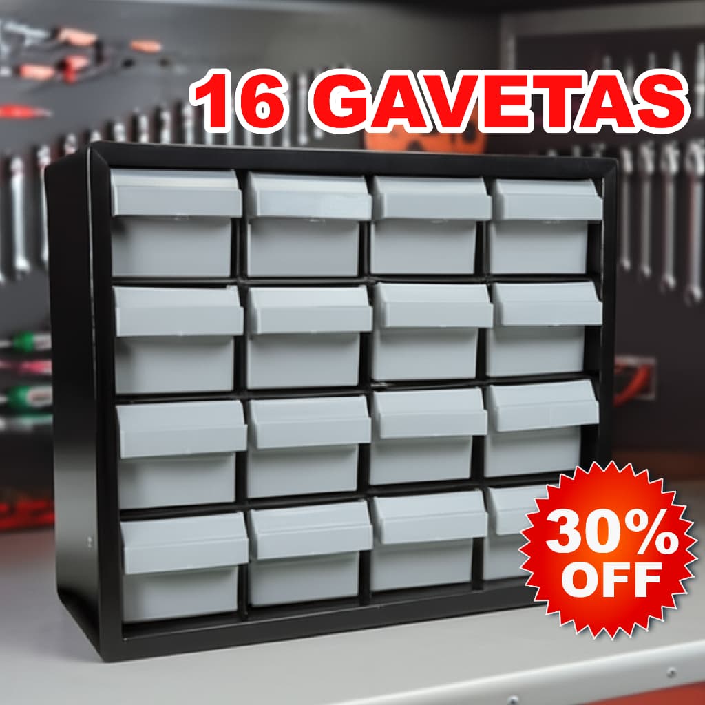 Organizador Gaveteiro Plástico 16 Gavetas 7000 Para Itens Pequenos, Ferramentas, Pesca, Costura