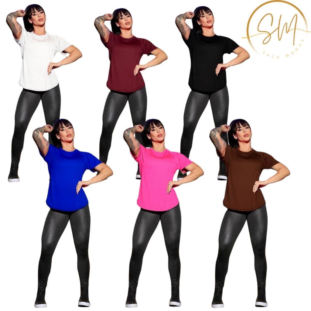 kit 6 Blusa Long Line Dray Femininas Alongada Tampa Frente e Atras Academia Lisas Básica Tecido Furadinho Fresco PilateS