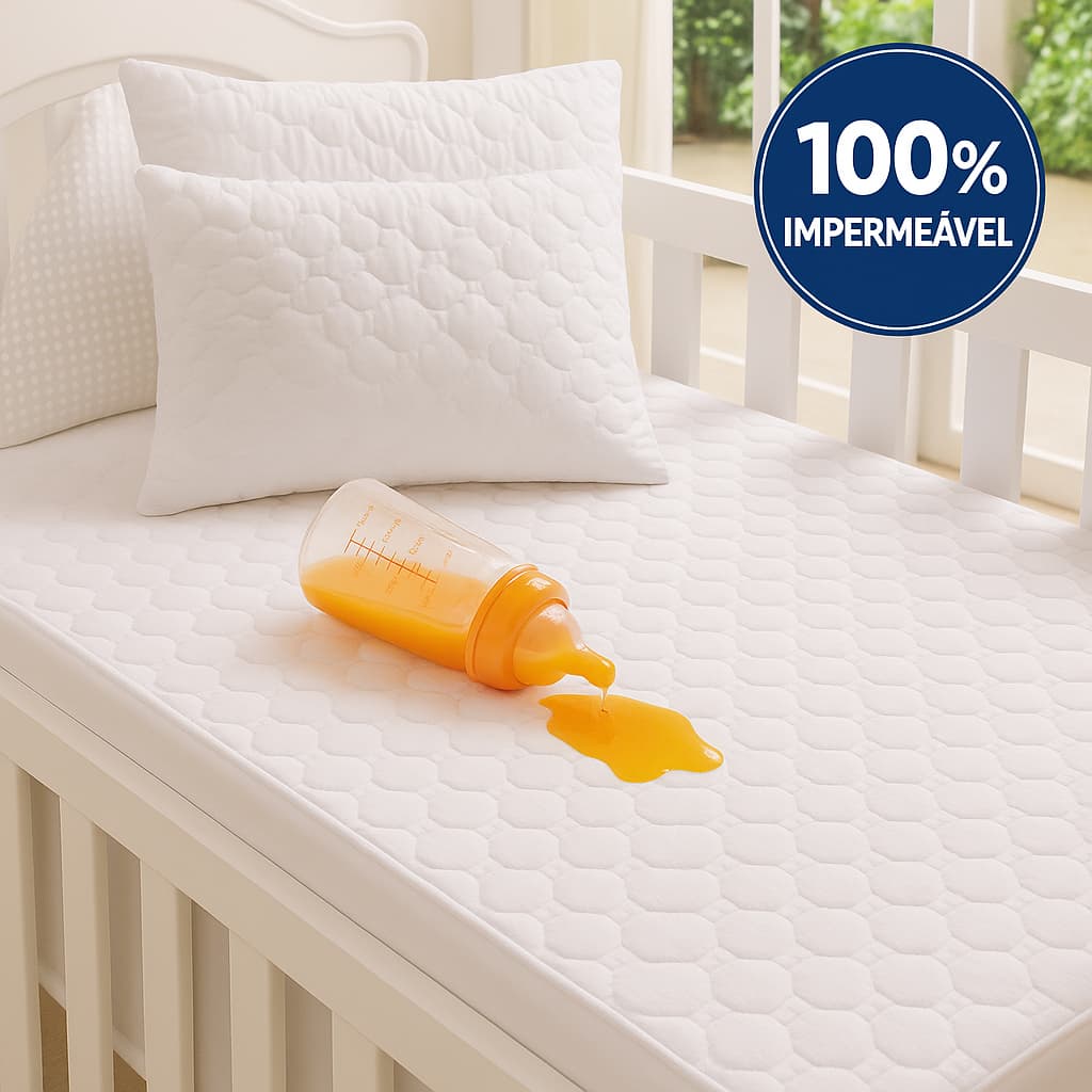 Protetor Impermeável Berço 70x130x15 Elástico + Protetor Travesseiro Bebê 30x40cm Zíper