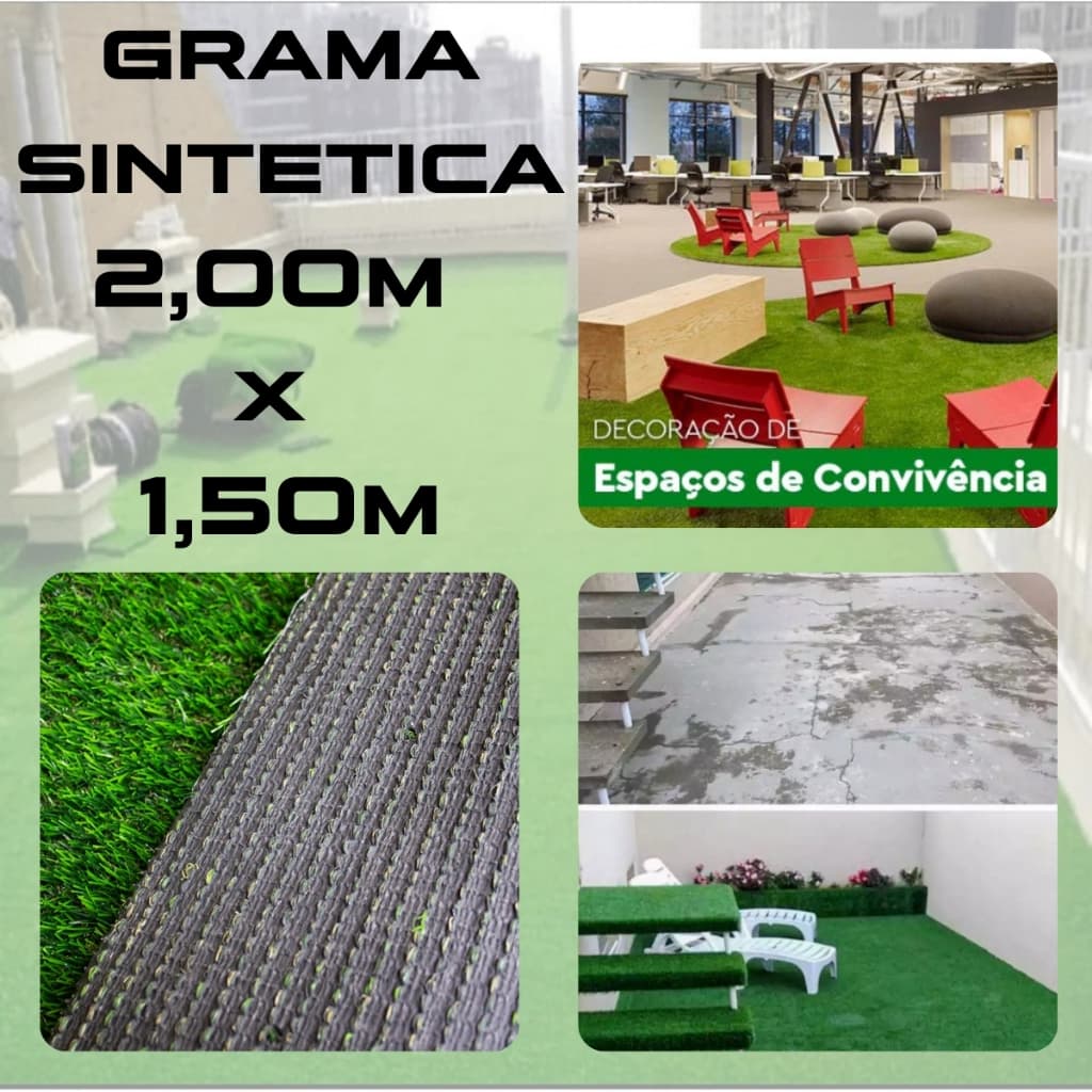 Grama Sintética 20mm 3m² Decoração, Area Externa, Lavavel, Resistente, Espaços de Convivência