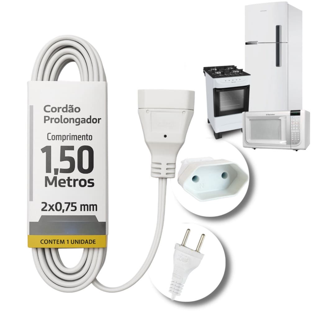 Cordão Prolongador Bipolar 1,5m Bivolt 10A