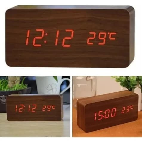 ⏰Relógio Despertador Digital de Madeira LED com Temperatura e Design Moderno Decorativo ✨