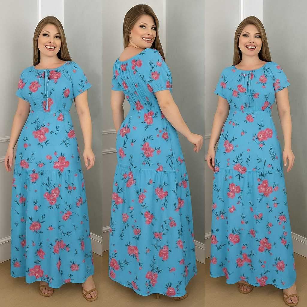 Vestido Longo Floral Feminino Elegante Casual Confortável Romântico Verão para Festa de Dia