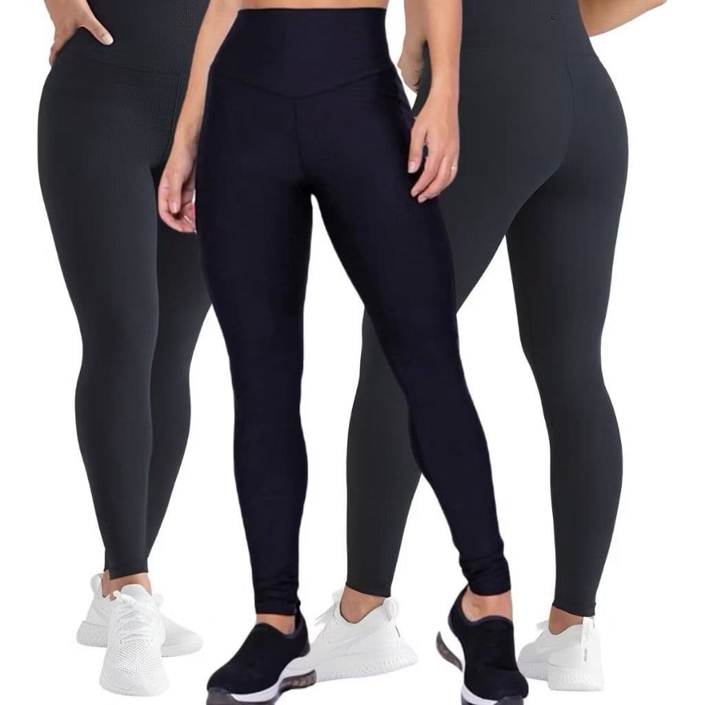 Kit 3 Calça Legging Feminina Suplex Preta Cós Alto Confortável Academia Não Transparente