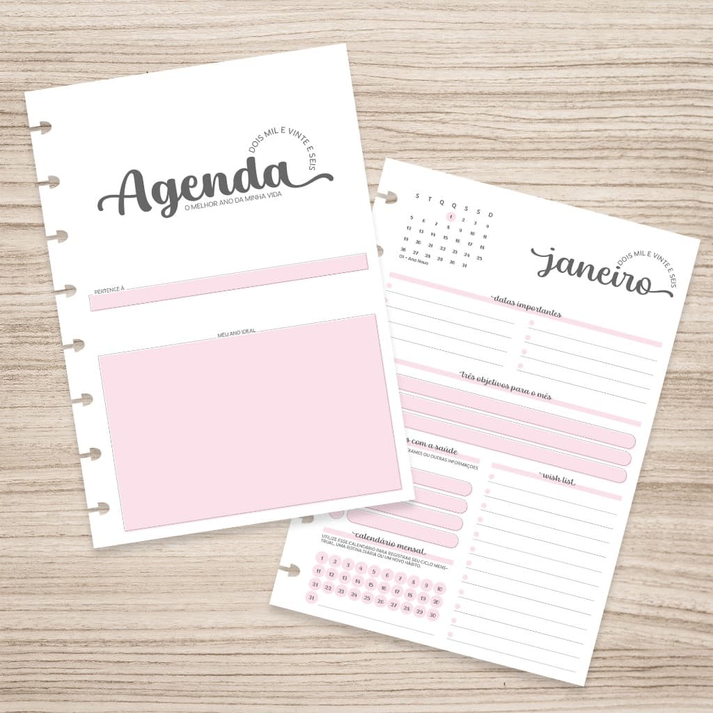 Refil Agenda 2026 para Caderno de Disco Inteligente (A5 - 8 furos)