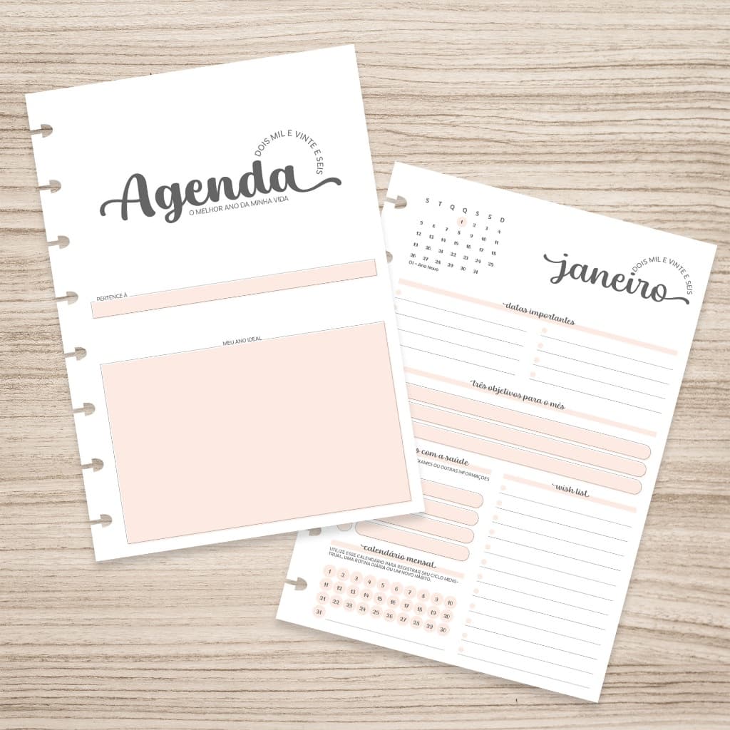Refil Agenda 2026 para Caderno de Discos Inteligente (Colegial - 9 furos)