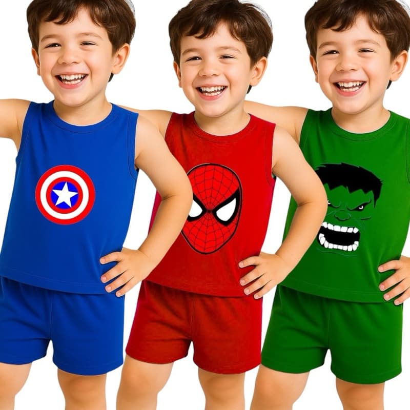 Pijama Infantil Masculino Curto Verão - Conjunto Regata e Short Leve e Fresquinho