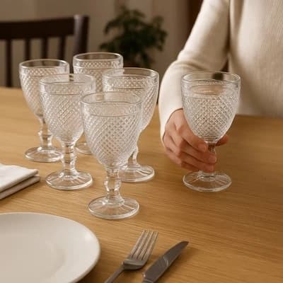 Jogo 6 Taças Vidro Copo Bebida Água Suco Vinho Drinks Coquetel Jarra Recipiente Kit Mesa Elegante