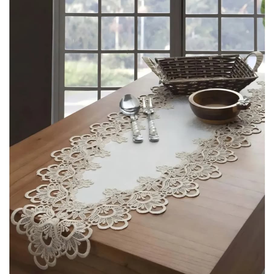 Caminho De Mesa Rendado Veneza Bege 40x150cm Jolitex Premium