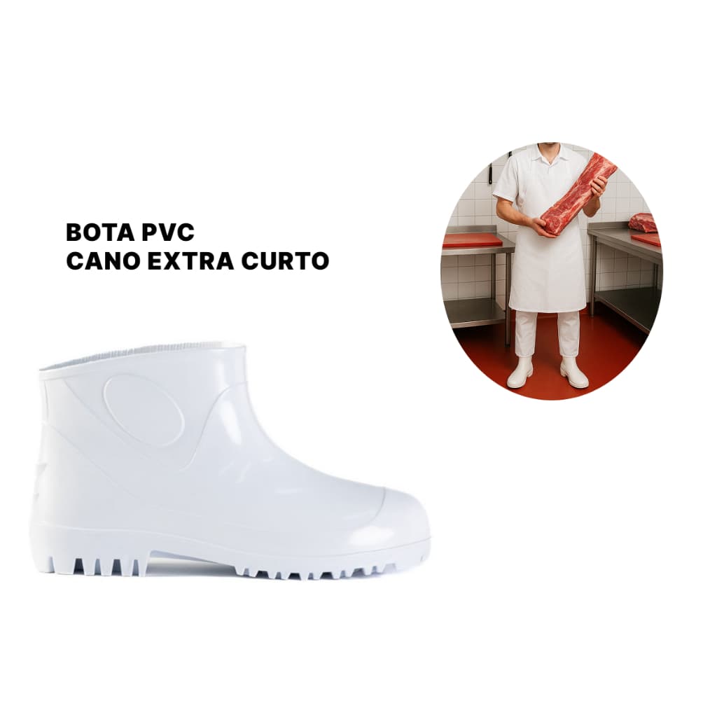Bota Cano Extra Baixo PVC Impermeável Antiderrapante Botinha Trabalho Pesca Pescaria Limpeza Motoboy