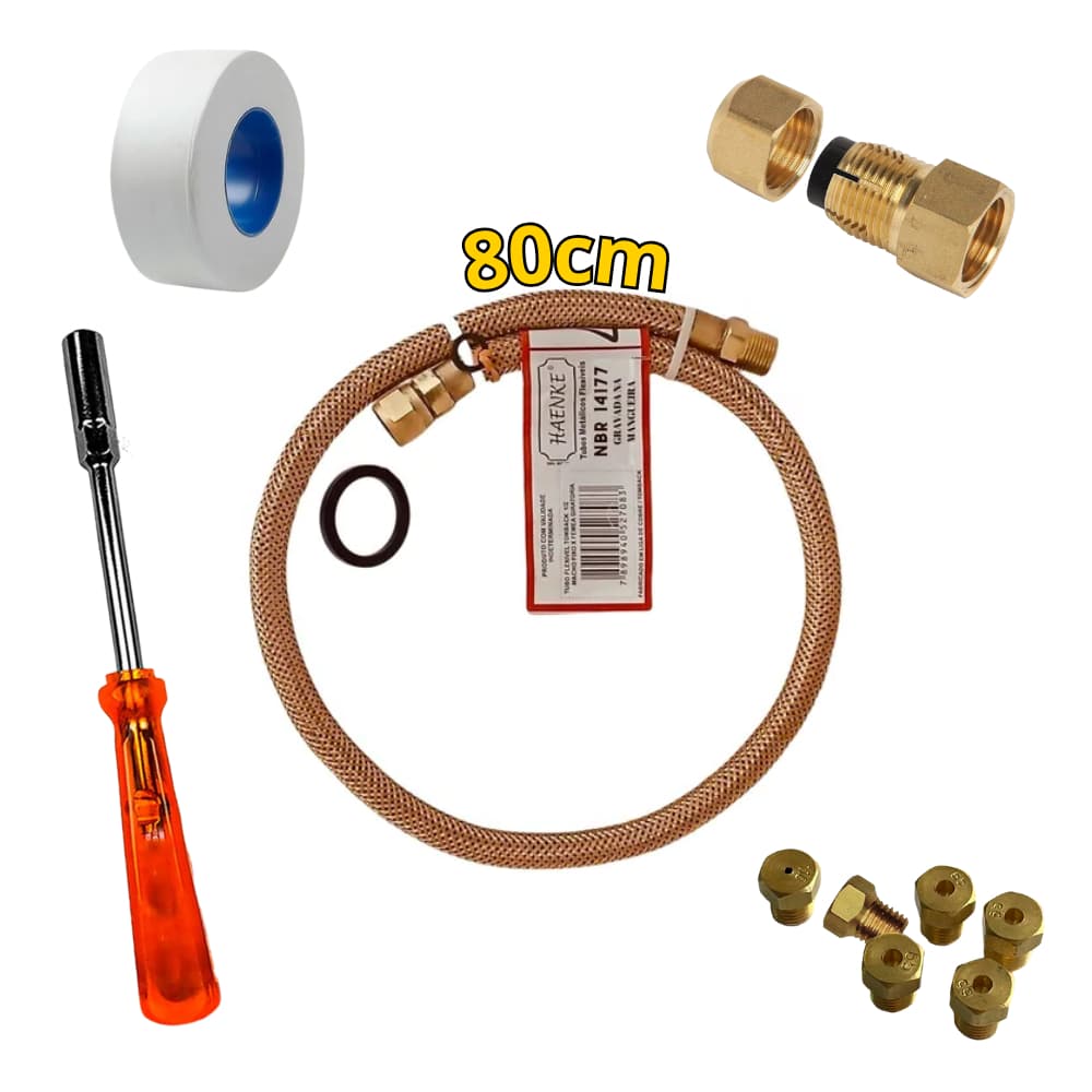 Kit de Conversão Completo GLP para GN Natural Encanado Mangueira 80cm - Injetores - Chave Adap Dako