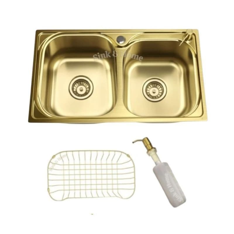 Cuba Dupla Inox P/ Cozinha Dourada 78x43 CM Sabão