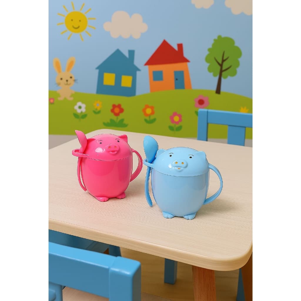 COPO PAPINHA DE PLASTICO 250ML COM TAMPA E COLHER INFANTIL
