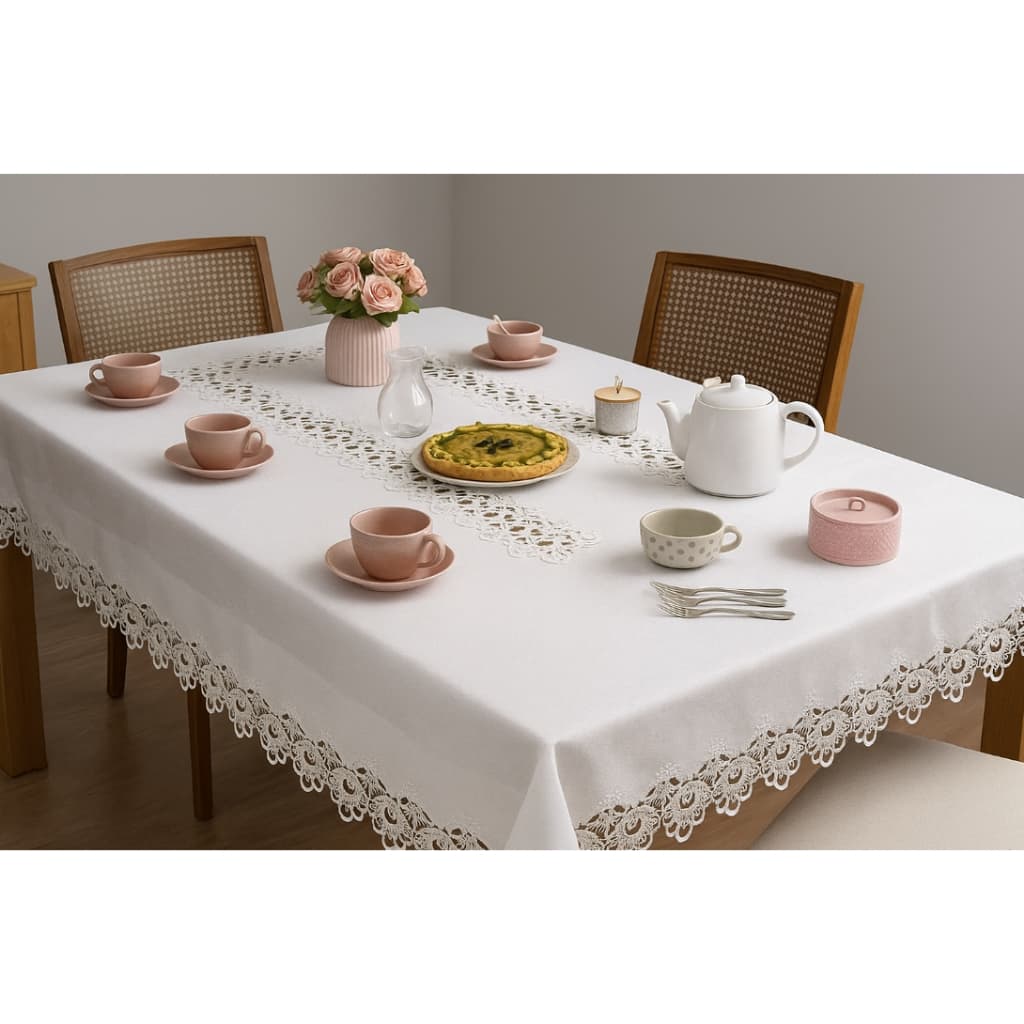 Toalha De Mesa 6 Lugares Retangular Veneza 1,50x2,20m Branco