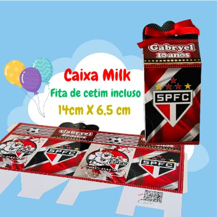 Caixa Milk São Paulo em papel fotográfico 180g com fita de cetim lembrancinha para festa fazemos