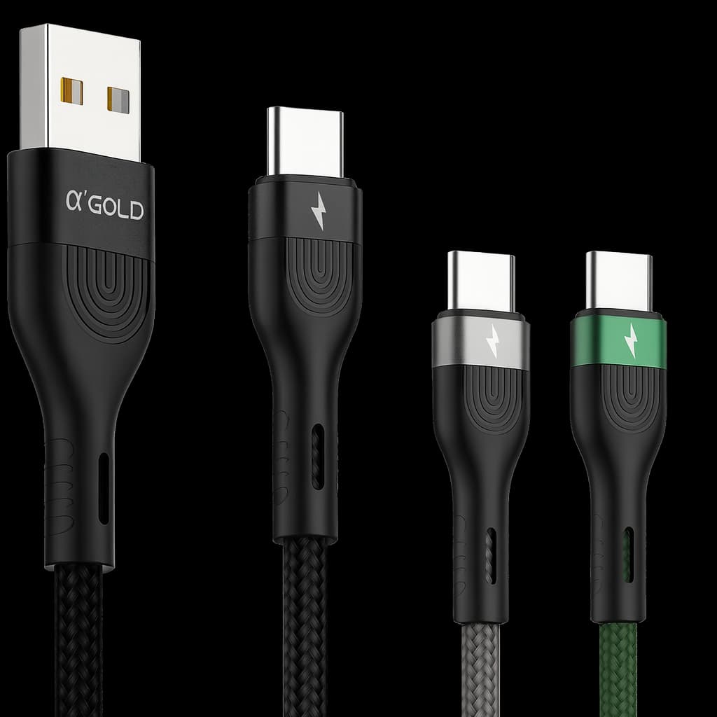 Cabo USB Tipo C 5A 1 Metro α’GOLD PRO Carga Rápida Reforçado Trançado Alta Qualidade