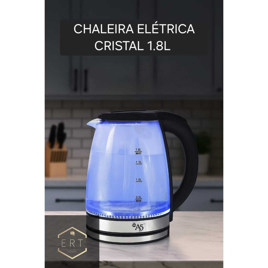 Chaleira elétrica de vidro transparente e LED com base giratória 127/220V com desligamento automatico