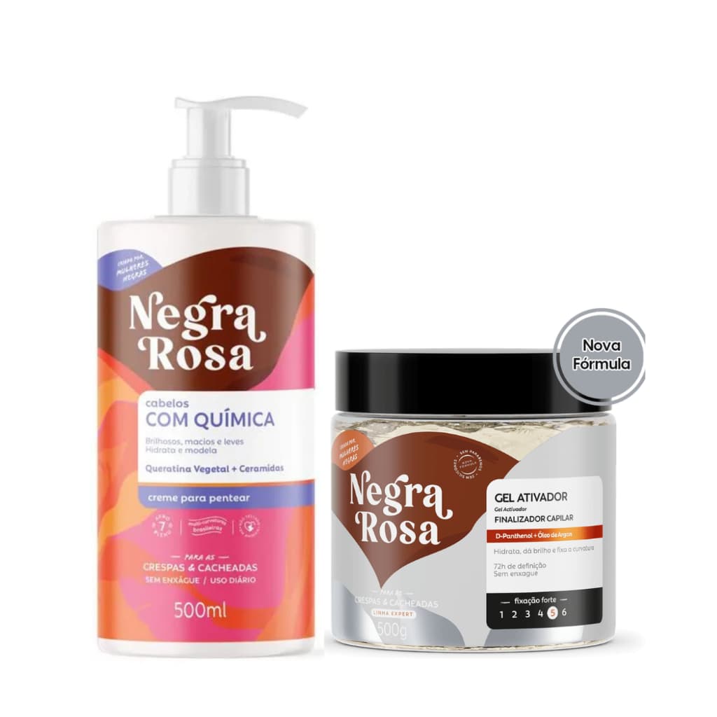 Creme de Pentear Cabelo com Quimica + Gel Ativador - Negra Rosa