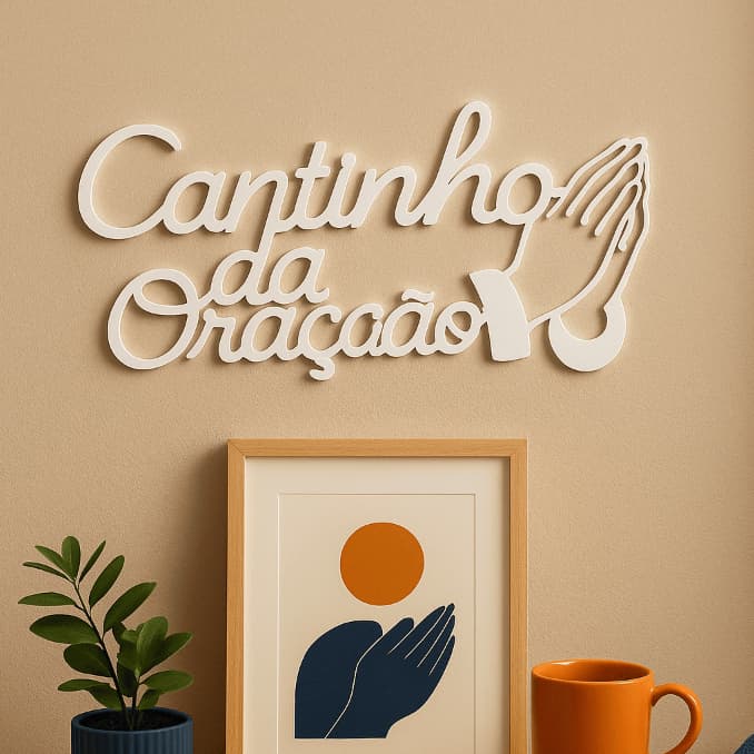 Placa Decorativa Cantinho da Oração em PLA – Parede, Decoração Religiosa (20x11cm)