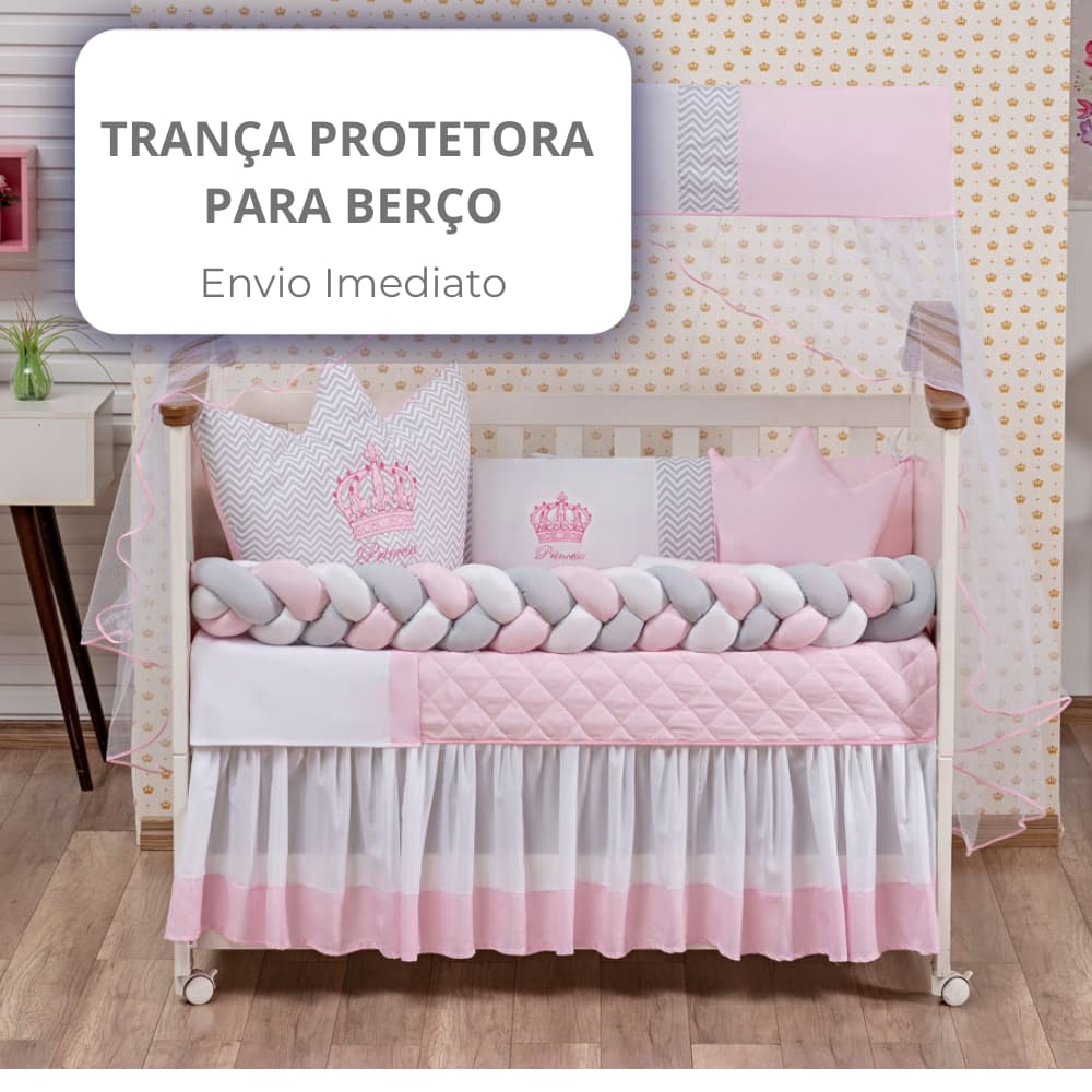 Protetor de Berço Menina Menino Trança Para Berço Americano 145x22cm