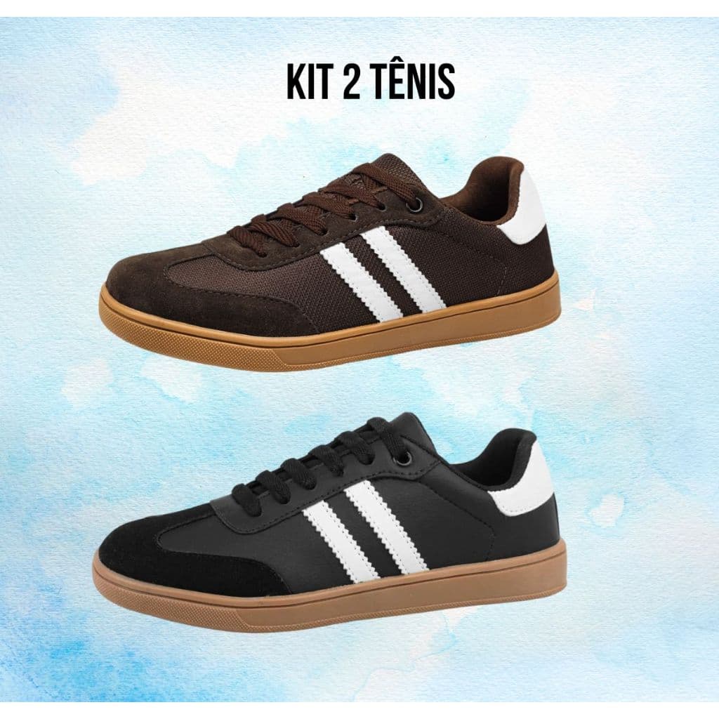 Kit 2 Tênis Feminino Sneaker Blogueira Samba Casual Confortável Dia A Dia Lançamento