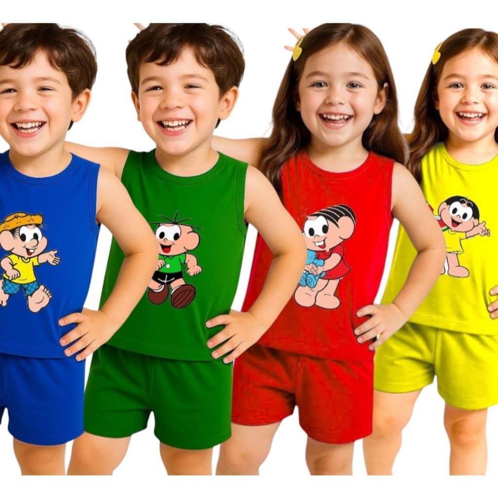 Conjunto Infantil Regata e Short Unissex Menino Menina Verão Turma da Mônica