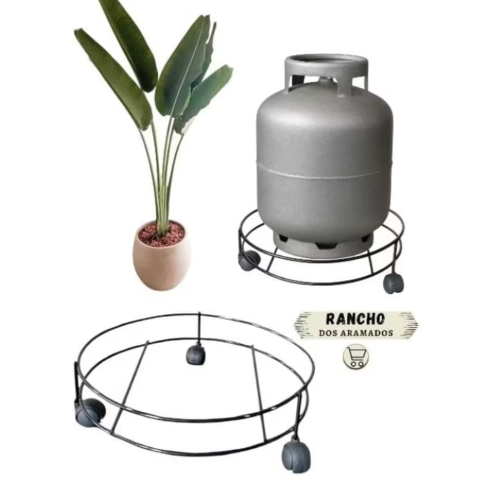 Suporte com arame GROSSO Para Botijao de Gás/Plantas Multiuso Com Rodinhas