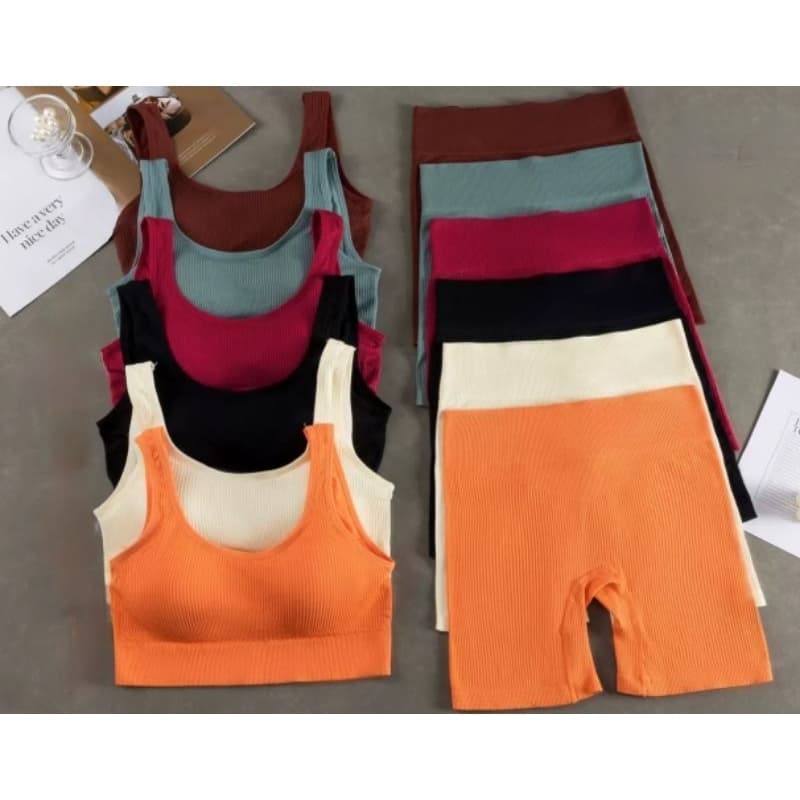 CONJUNTO ACADEMIA SHORT E TOP CINTURA ALTA BOJO REMOVIVEL canelado