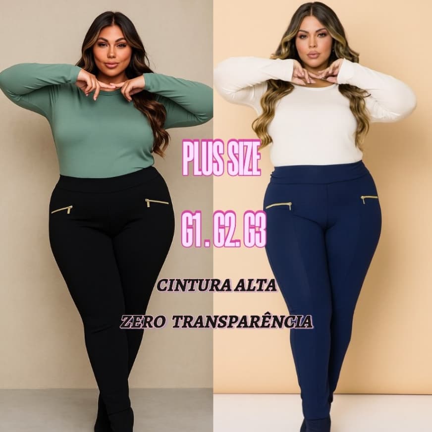 Calça Legging Plus Size com Zíper Dourado – Conforto e Estilo