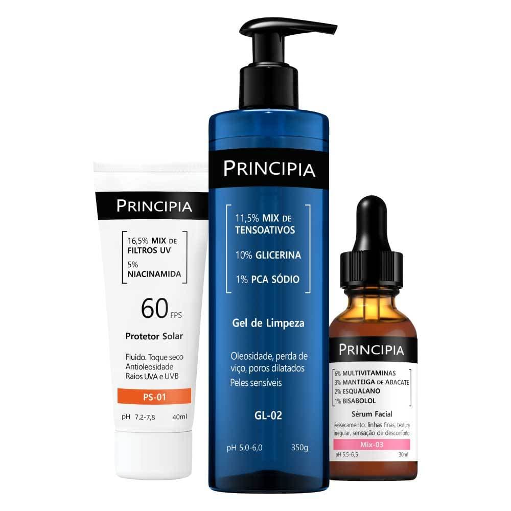 ✨ Kit Principia Protetor Solar FPS60 + Gel de Limpeza 350g + Sérum Facial 30ml