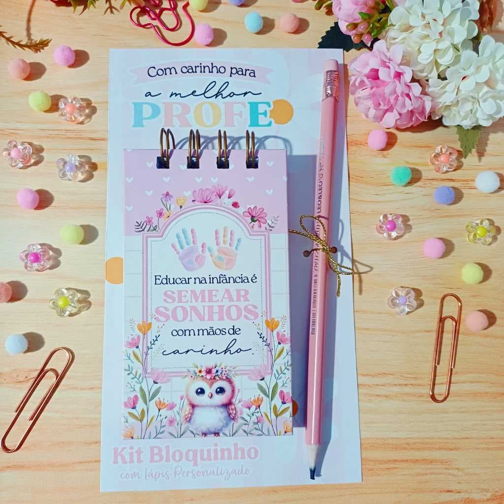 1 Mini Bloquinho com Lápis Personalizado Dia dos Professores LEIA A DESCRIÇÃO