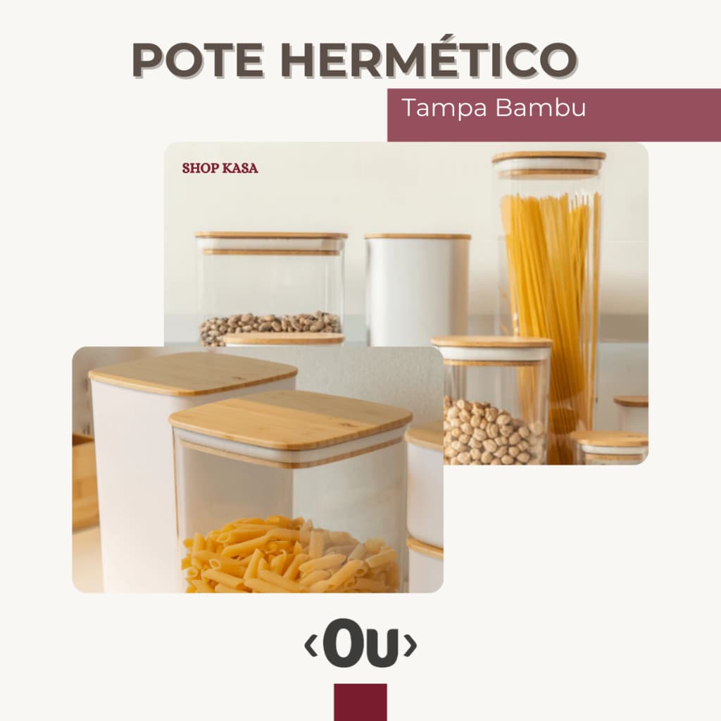 Pote Hermético Maxxi OU Linha Keep com Tampa de Bambu – Vários Tamanhos