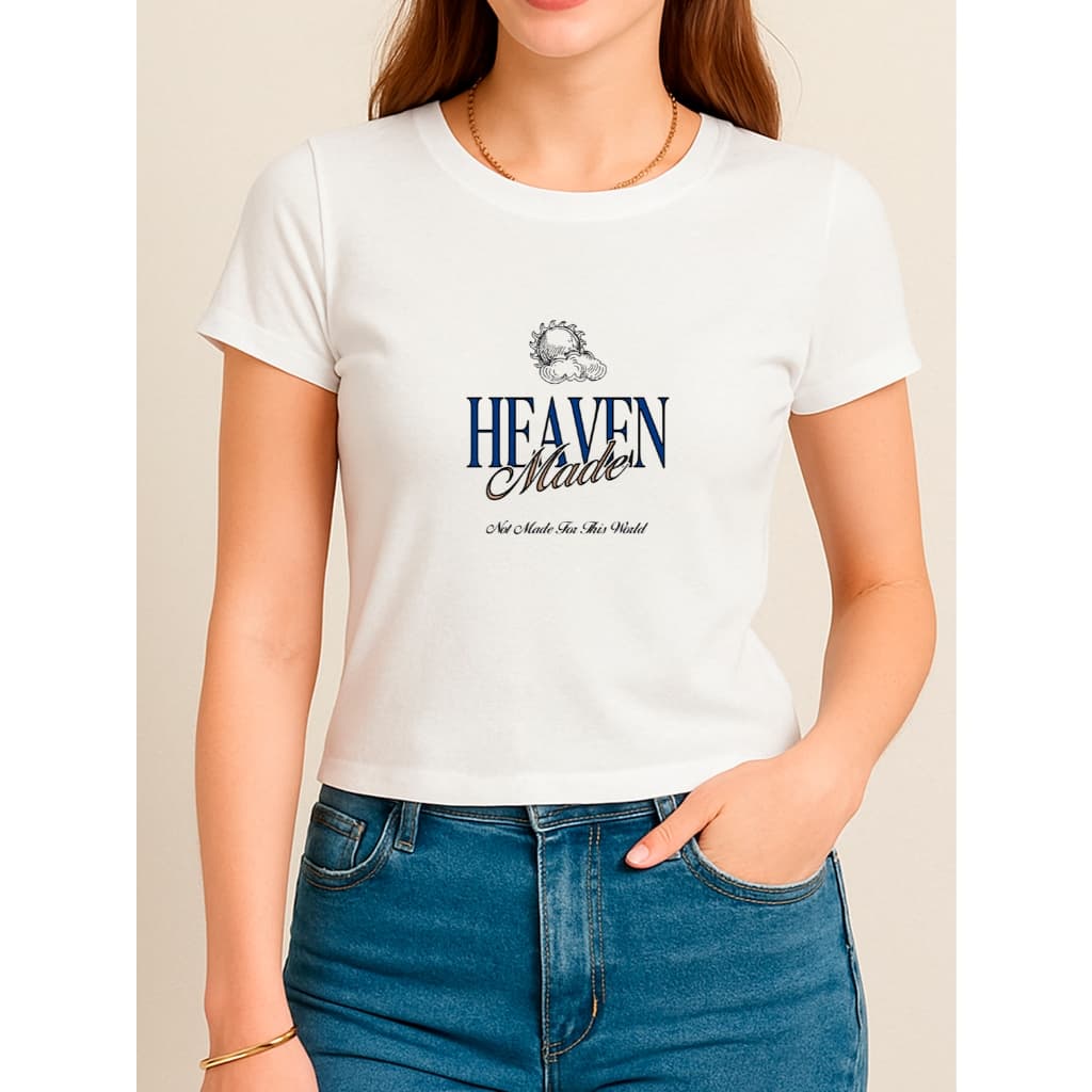 Camiseta Babylook Feminina Estampada 100% Algodão Haven Made Frase Moda Tendência