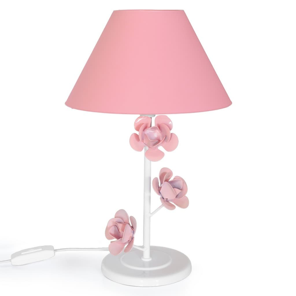 Luminária Abajur Branco Com Trio De Rosa Flor Para Decoração Quarto Menina Infantil Mesa Sala Casa