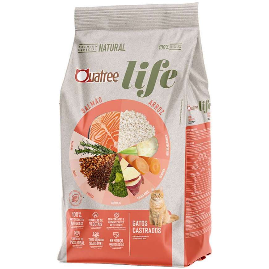 Ração Quatree Life Gatos Castrados sabor Salmão e Arroz 10.1 Kg
