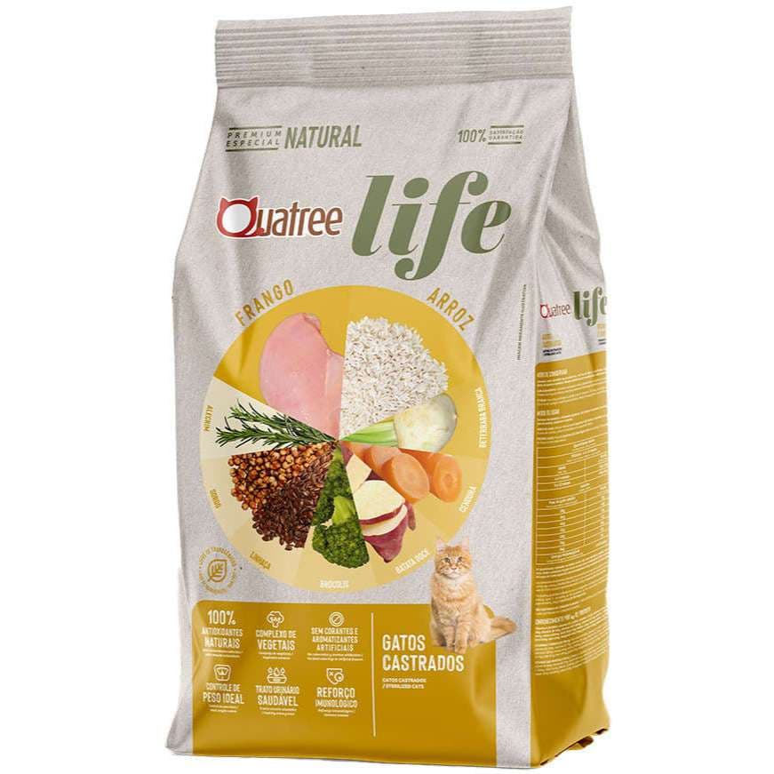 Ração Quatree Life Gatos Castrados sabor Frango e Arroz 10.1 Kg